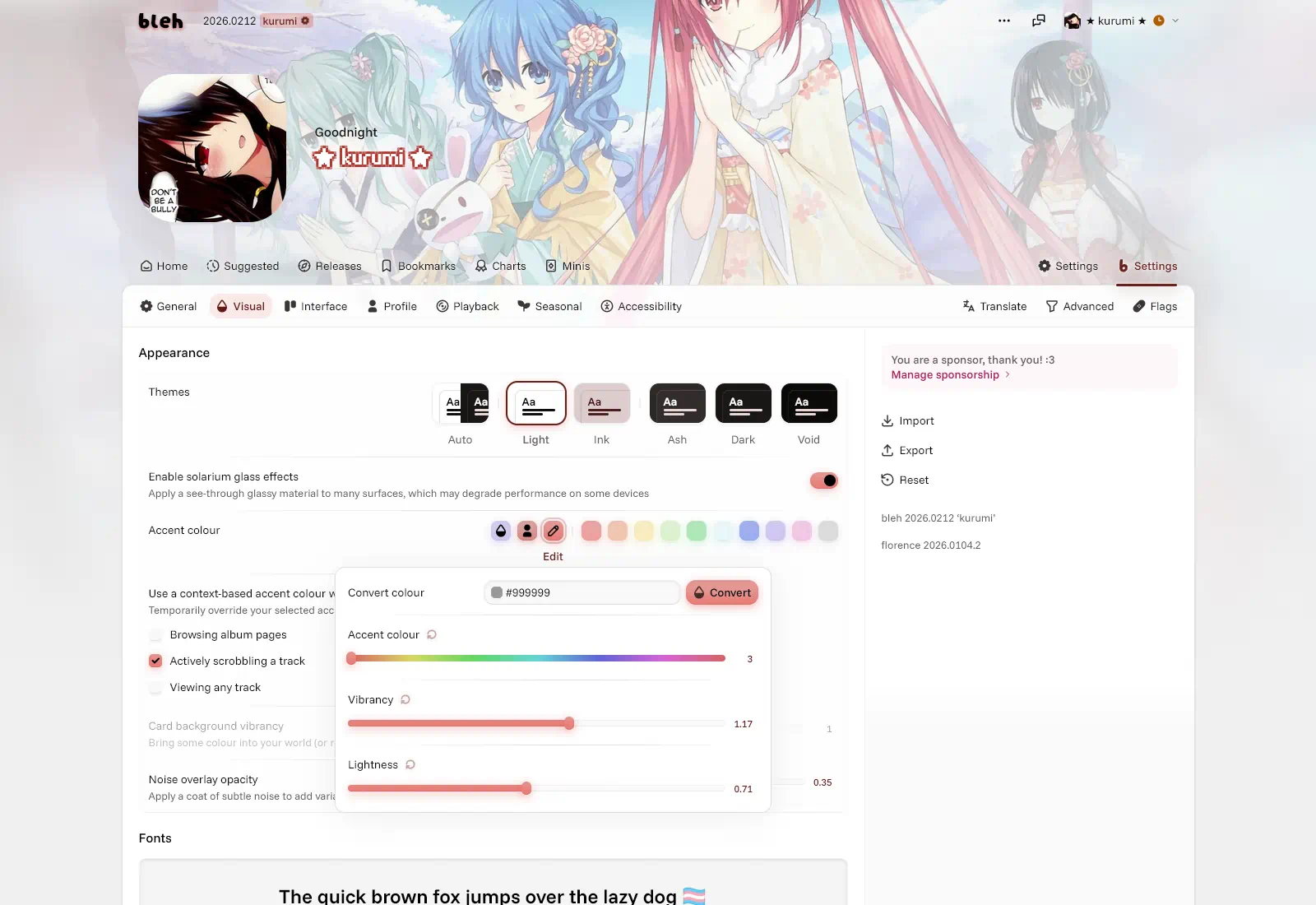 Customisable themes and accent colours
